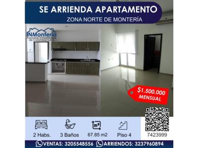 SE ARRIENDA  APARTAMENTO AL NORTE DE MONTERÍA , 67 mt2, 2 habitaciones