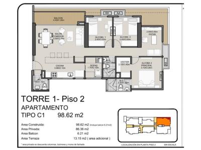 Cesión de derechos hermoso apartamento para estrenar- OPORTUNIDAD, 98 mt2, 3 habitaciones