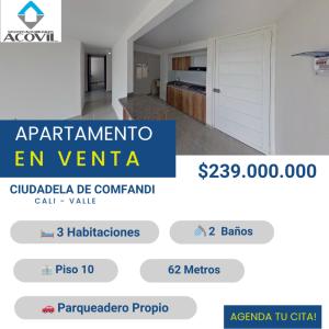 Apartamento En Venta En Cali En Ciudadela Comfandi V133737, 62 mt2, 3 habitaciones