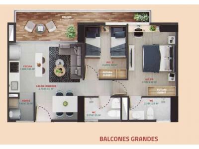 Apartamento en venta en La Estrella, 60 mt2, 2 habitaciones