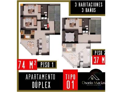 Venta de apartamento en Villamaria, 74 mt2, 3 habitaciones