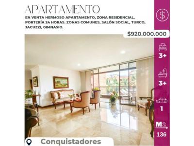 Apartamento en venta conquistadores medellín., 136 mt2, 3 habitaciones