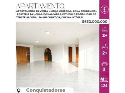Apartamento en venta conquistadores medellín, unidad cerrada, 124 mt2, 2 habitaciones