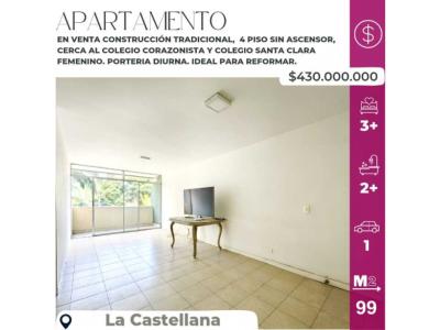 Apartamento en venta la castellana cerca al corazonista, 99 mt2, 3 habitaciones