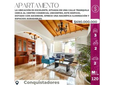 Apartamento en venta en conquistadores medellín, 120 mt2, 3 habitaciones