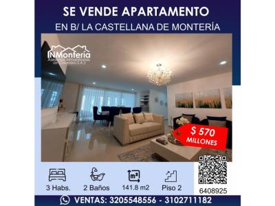 SE VENDE APARTAMENTO EN EL BARRIO LA CASTELLANA DE MONTERIA  , 141 mt2, 3 habitaciones