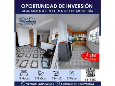 SE VENDE APARTAMENTO DE DOS PISOS EN EL CENTRO DE MONTERÍA, 134 mt2, 3 habitaciones