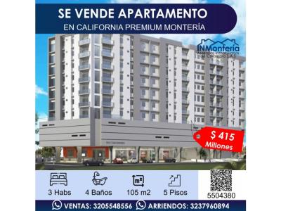 SE VENDE APARTAMENTO EN CALIFORNIA PREMIUM MONTERIA, 105 mt2, 3 habitaciones