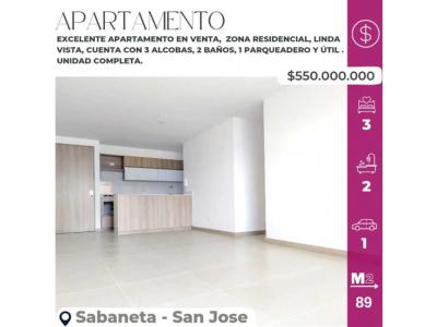 Lindo Apartamento en venta en Sabaneta - San Jose linda vista, 89 mt2, 3 habitaciones