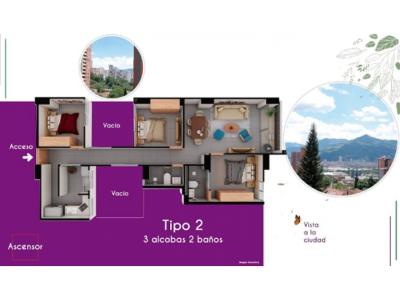Apartamento en venta en Sabaneta-Asdesillas, 85 mt2, 3 habitaciones