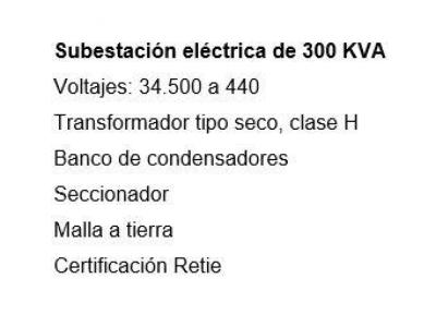 BODEGA CON SUBESTACION ELECTRICA 300KVA TRIFASICA 440 VOLT 34500 CONS, 1200 mt2