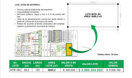 Lote En Venta En Galapa V148325, 6885 mt2