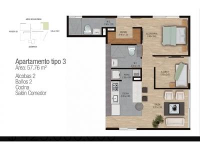 Venta de Apartamento en Poblado, 58 mt2, 2 habitaciones
