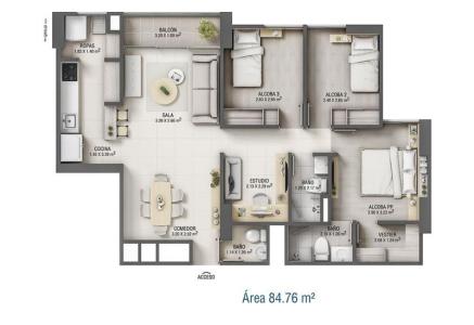Apartamento En Venta En Sabaneta V51074, 84 mt2, 3 habitaciones