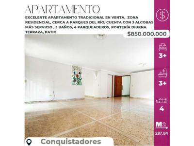 Apartamento en venta en conquistadores medellín, piso 2, 287 mt2, 3 habitaciones