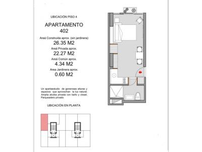 Apartaestudio en Venta Virrey, 26 mt2, 1 habitaciones